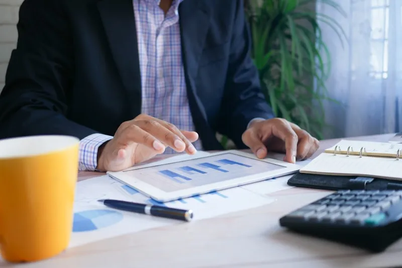 Financial professional reviewing audit charts and reports